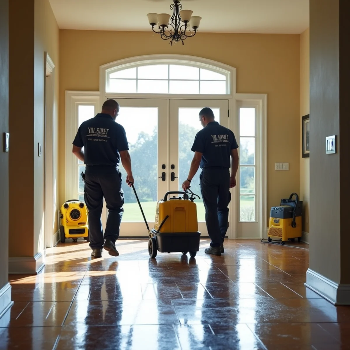 Water damage restoration crew at a Los Coyotes golf-course home in Buena Park
