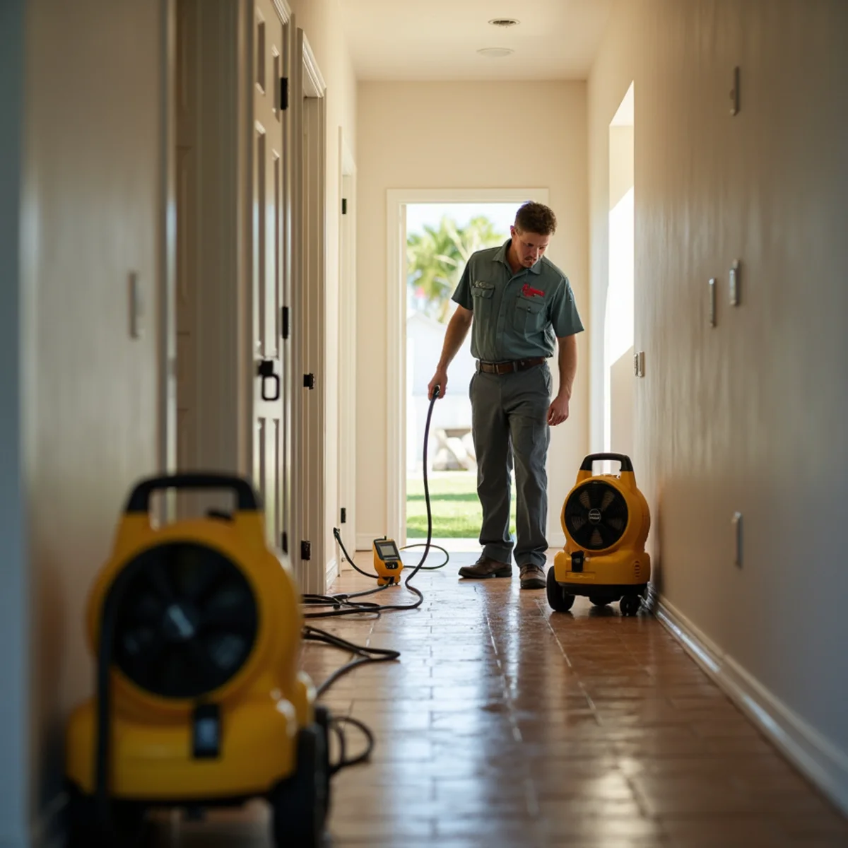 Moisture meter checking a wall for a hidden leak in an older Placentia tract home