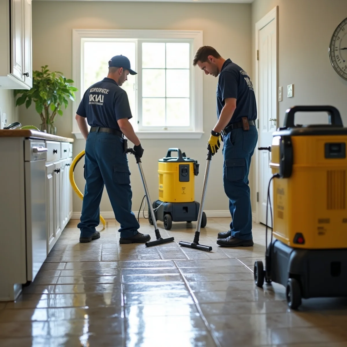Technician extracting water from a slab-floor home in Westminster near Little Saigon