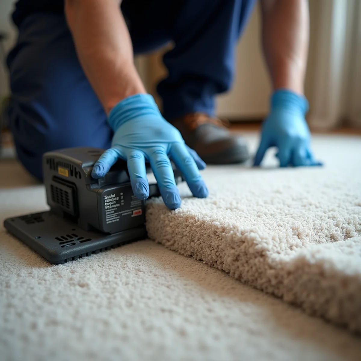 Carpet Water Damage & Drying in a Buena Park home — IICRC-certified technician at work