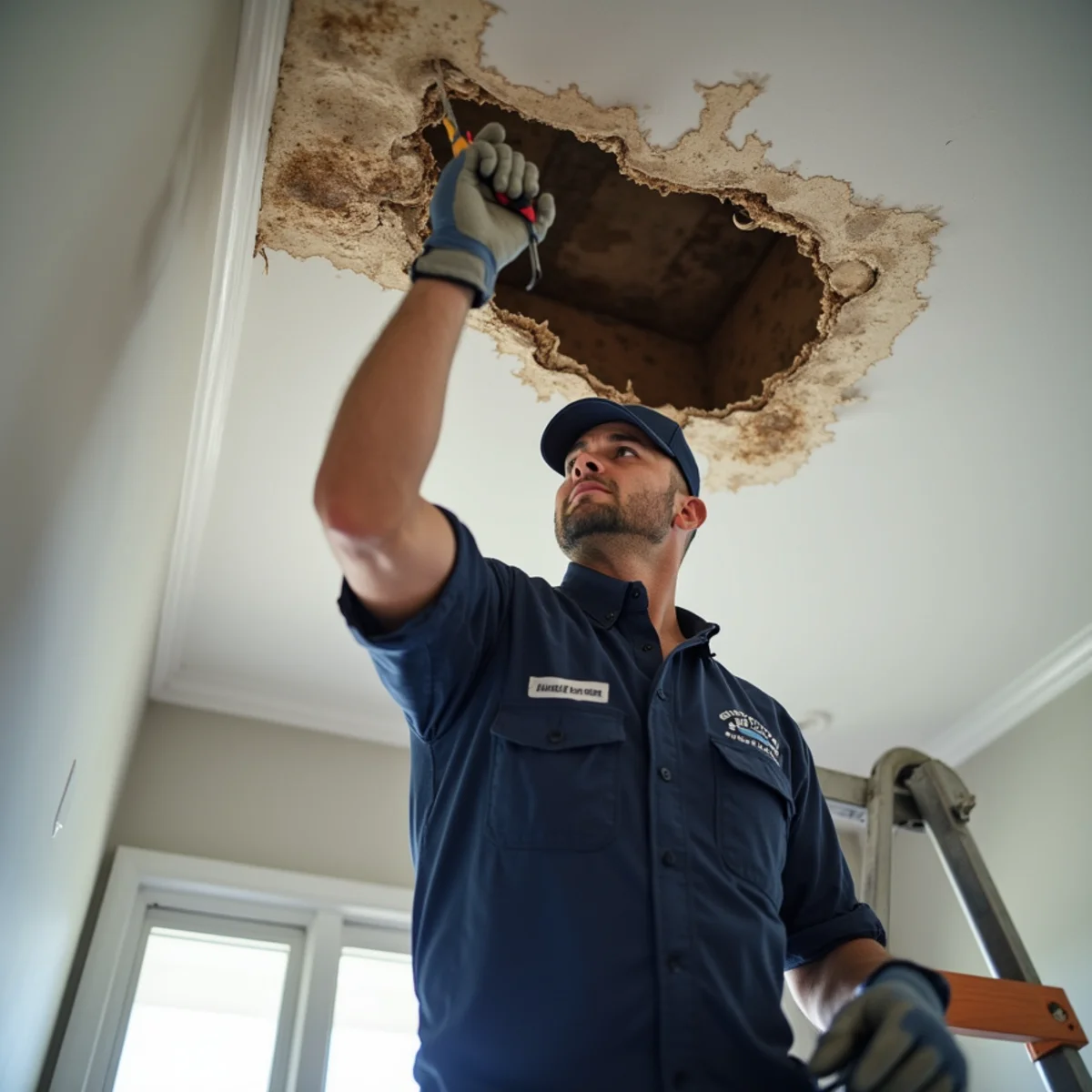 Ceiling Water Damage Repair in a Buena Park home — IICRC-certified technician at work