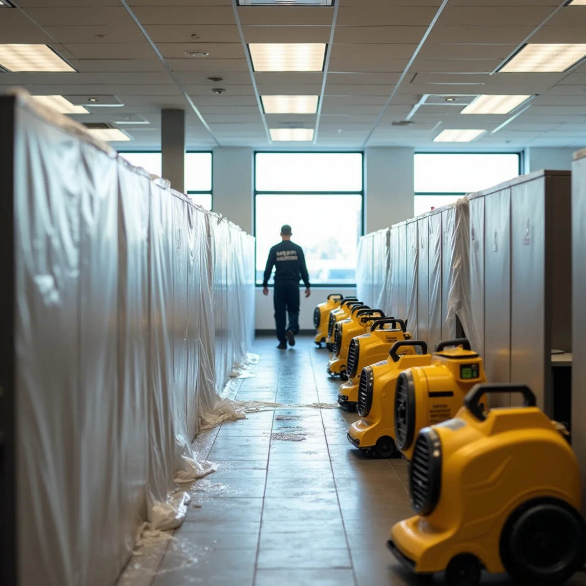 Restoration crew drying a commercial office affected by water damage in Buena Park