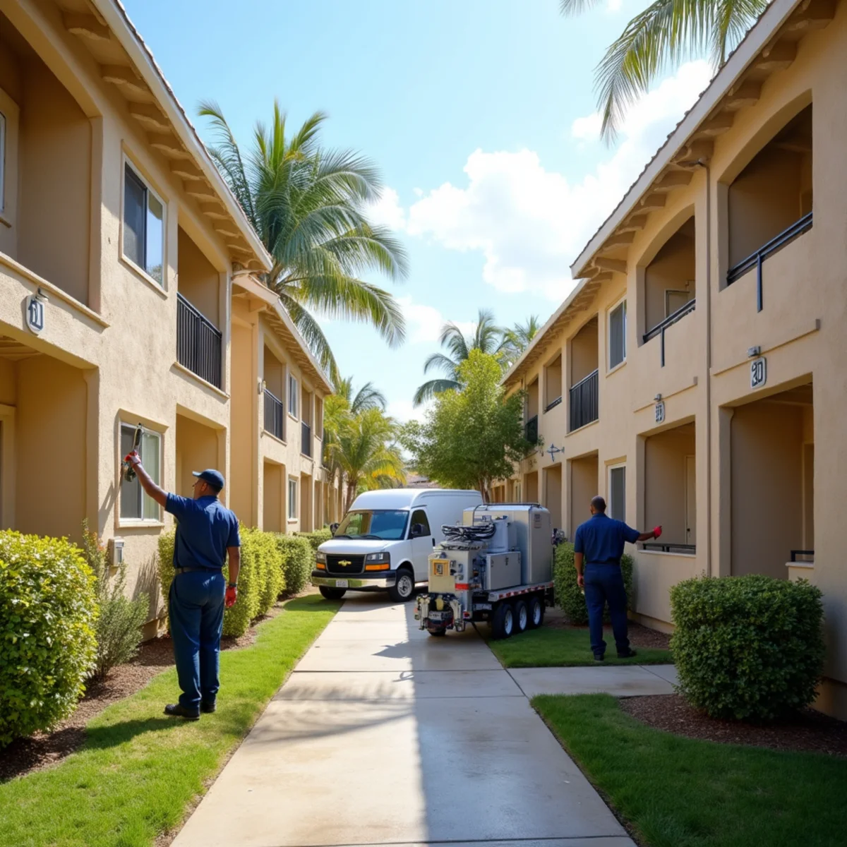 Property manager reviewing water damage documentation with a restoration technician in Buena Park